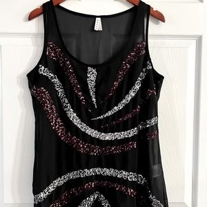 Roper Sheer Black Tank Top Burgundy & Silver Sequins Size M NWOT Length 29”